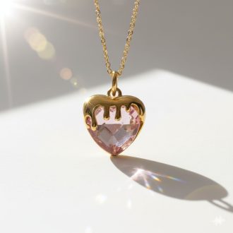 DIY Pink Crystal Love nyaklánc, aranyozott
