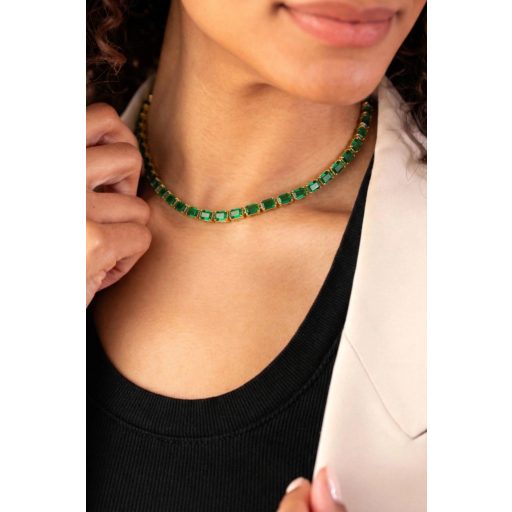 Crystal Luxe aranyozott nyaklánc, smaragdzöld
