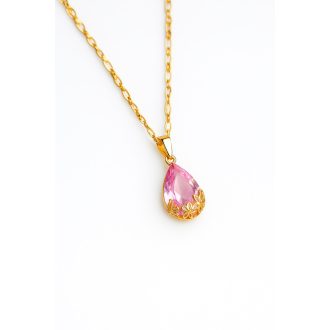 Vízcsepp nyaklánc - pink, 18 karátos aranyozott