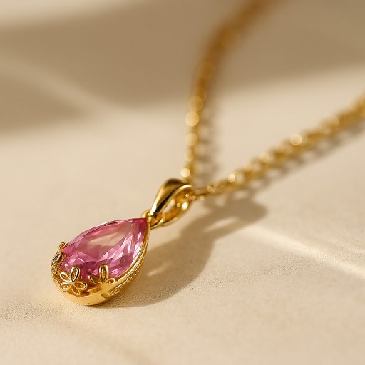 Aranyozott vízcsepp nyaklánc kehelyben - pink