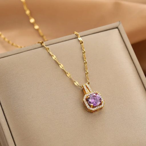 PURPLE SQUARE nyaklánc, 18 karátos aranyozott