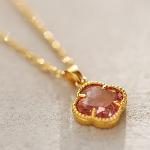 CRYSTAL pink clover nyaklánc, aranyozott
