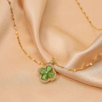 GREEN CLOVER nyaklánc, 18 karátos aranyozott