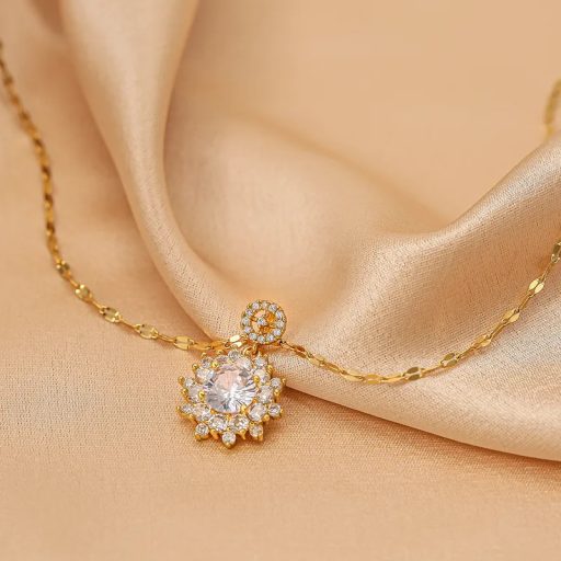 SUNFLOWER CRYSTAL nyaklánc, 18 karátos aranyozott