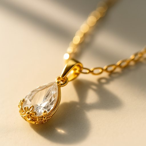 Aranyozott vízcsepp nyaklánc kehelyben - átlátszó