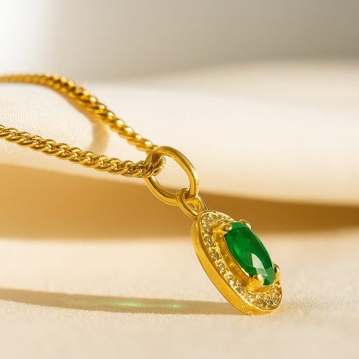 QUEEN ovális nyaklánc - zöld, 18 karátos aranyozott