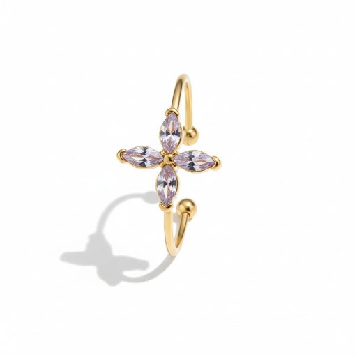 Small flower gyűrű - fehér, aranyozott