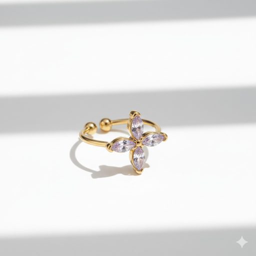 Small flower gyűrű - fehér, aranyozott