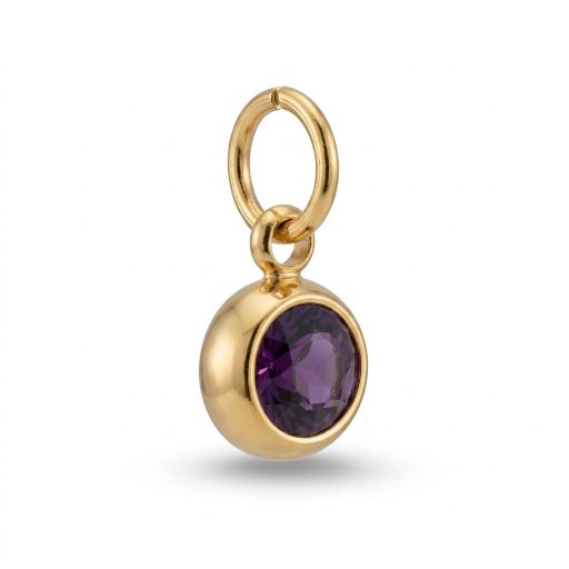 Február kerek kristály charm, aranyozott
