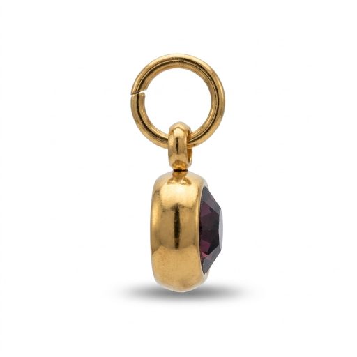 Február kerek kristály charm, aranyozott