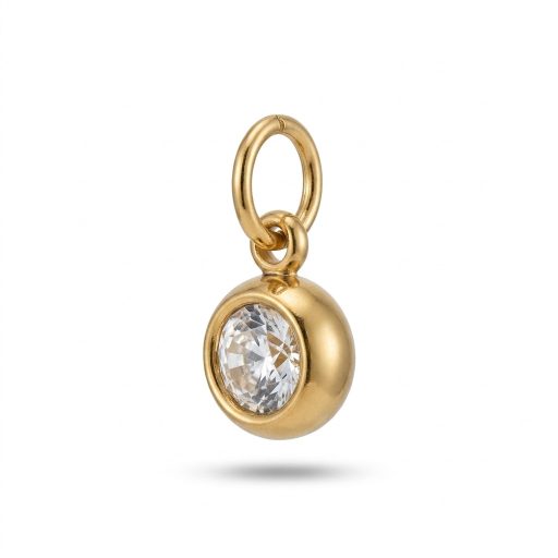 Április kerek kristály charm, aranyozott