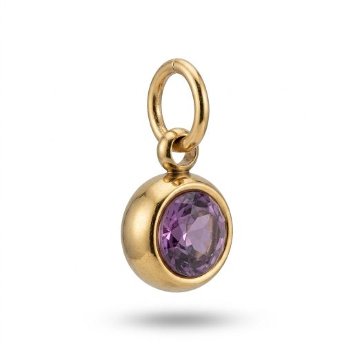 Június kerek kristály charm, aranyozott