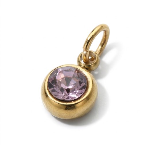 Június kerek kristály charm, aranyozott