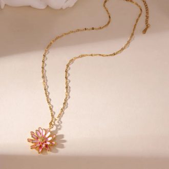 DAISY nyaklánc - pink, 18 karátos aranyozott