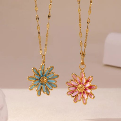 DAISY nyaklánc - pink, 18 karátos aranyozott
