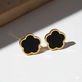 Clover fülbevaló - fekete, aranyozott