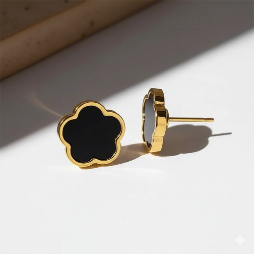 Clover fülbevaló - fekete, aranyozott