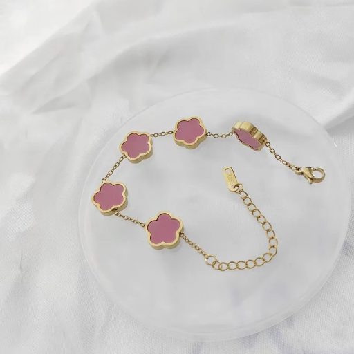 Clover karkötő - pink, aranyozott