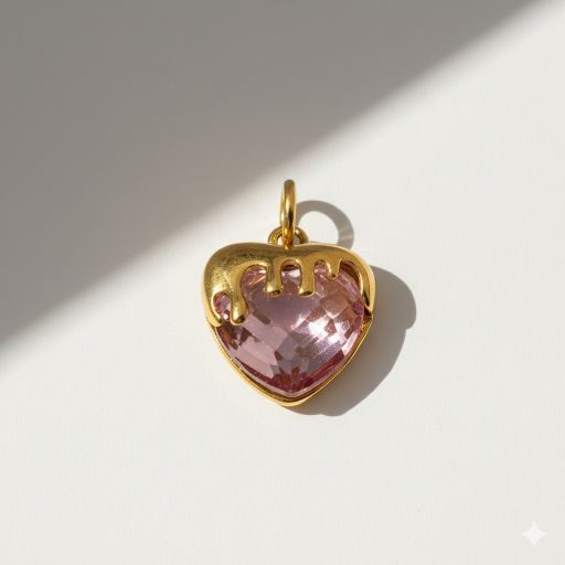 Pink Crystal Love charm, aranyozott
