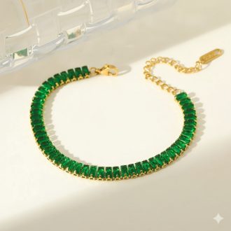 Crystal Luxe aranyozott karkötő, smaragdzöld