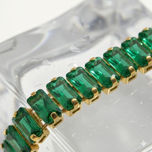 Crystal Luxe aranyozott karkötő, smaragdzöld