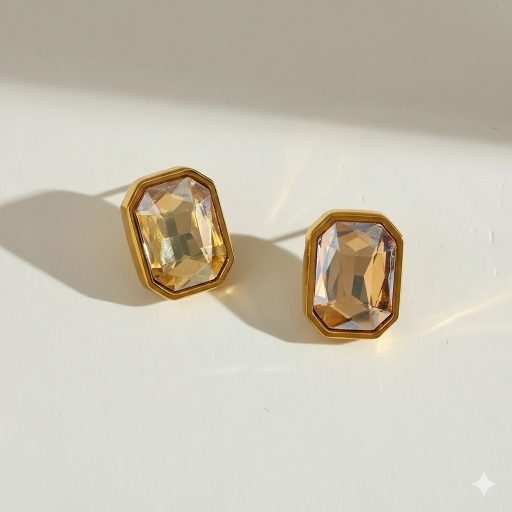 Birthstone fülbevaló - champagne, aranyozott