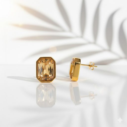 Birthstone fülbevaló - champagne, aranyozott