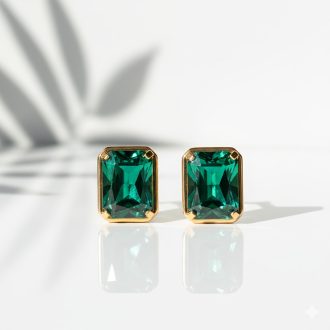 Birthstone fülbevaló - smaragdzöld, aranyozott
