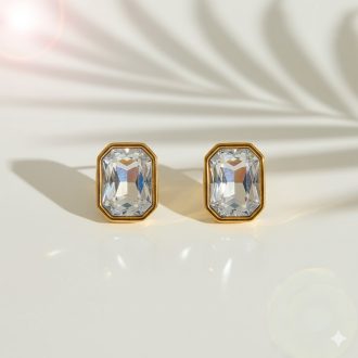 Birthstone fülbevaló - hókristály, aranyozott