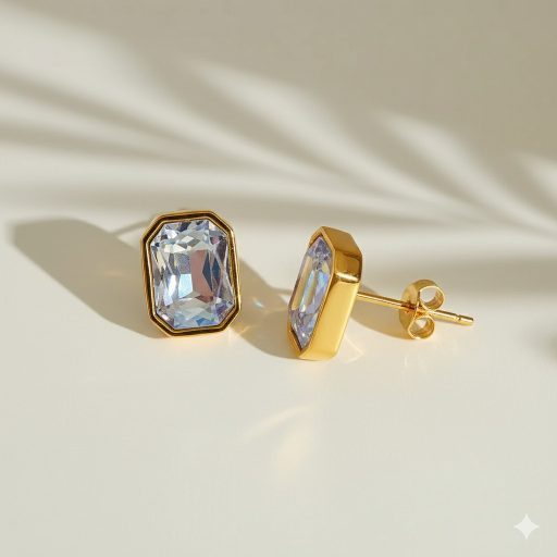 Birthstone fülbevaló - hókristály, aranyozott