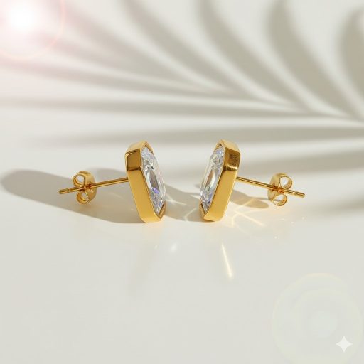 Birthstone fülbevaló - hókristály, aranyozott