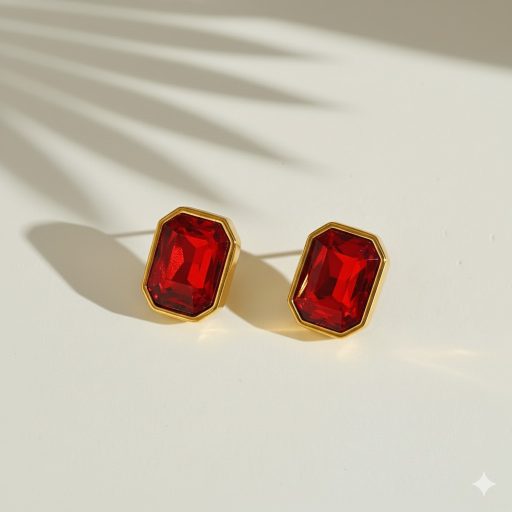 Birthstone fülbevaló - rubinvörös, aranyozott