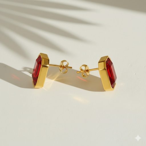 Birthstone fülbevaló - rubinvörös, aranyozott