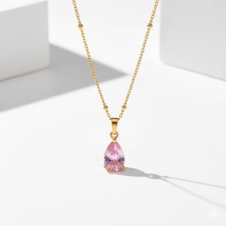 Aranyozott vízcsepp nyaklánc - pink