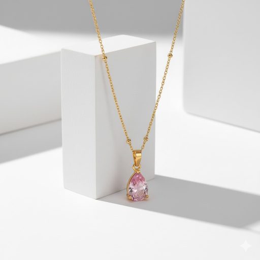 Aranyozott vízcsepp nyaklánc - pink