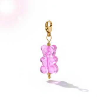 Gumimaci charm - rózsaszín, aranyozott