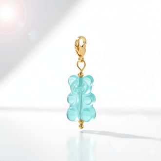 Gumimaci charm - világoskék, aranyozott